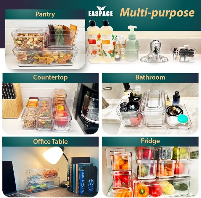 Fridge Organizer Bins with Drawer, 10-Pack Clear Stackable Container Set, BPA-Free Plastic Refrigerator Storage Containers for Food, Fruits, Vegetables, Meats, Salads (Multi-Purpose)