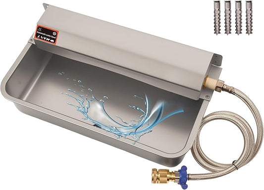 Automatic Dog Water Dispenser with Drain Hole, 304 Stainless Steel Auto Water Dog Bowl with Float Valve, Hose Quick Connect Fitting, Automatic Livestock Waterer for Horse, Chicken (2 Gallons)