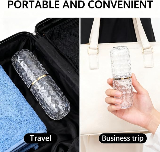 Didiseaon Transparent Toothbrush Holder Box with Dual Cups Portable Travel Toothbrush and Toothpaste Case for Home Gym School Business Trips Compact Pet Storage Organizer