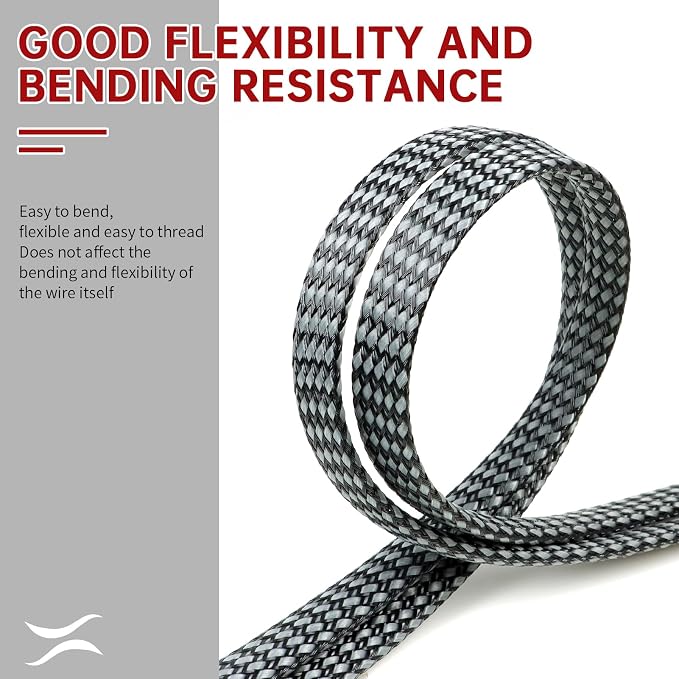 Expandable Braided Cable Sleeve, PP Yarn + PET Braided Expandable Sleeving Cable Management Protection High Density PET Wire Cover Sheath for Cables (Grey Black, 4mm (5/32")-49ft)