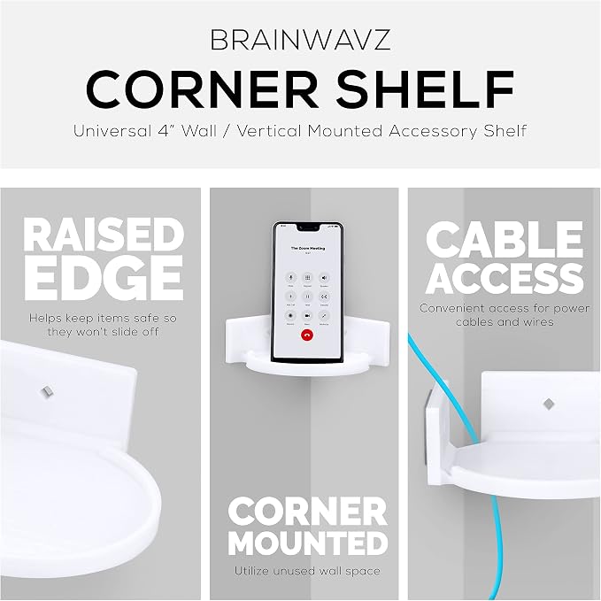 BRAINWAVZ 4” Small Floating Shelf, Adhesive & Screw in, for Bluetooth Speakers, Cameras, Plants, Toys, Books & More, Easy to Install Shelves Wall Mount (White)