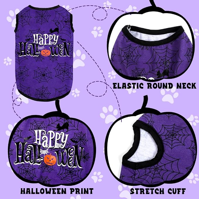 Halloween Shirt Soft Cotton Stretchy Lightweight Dog T-Shirts Sleeveless Vest Cat Costume Clothes for Small Medium Large Dogs