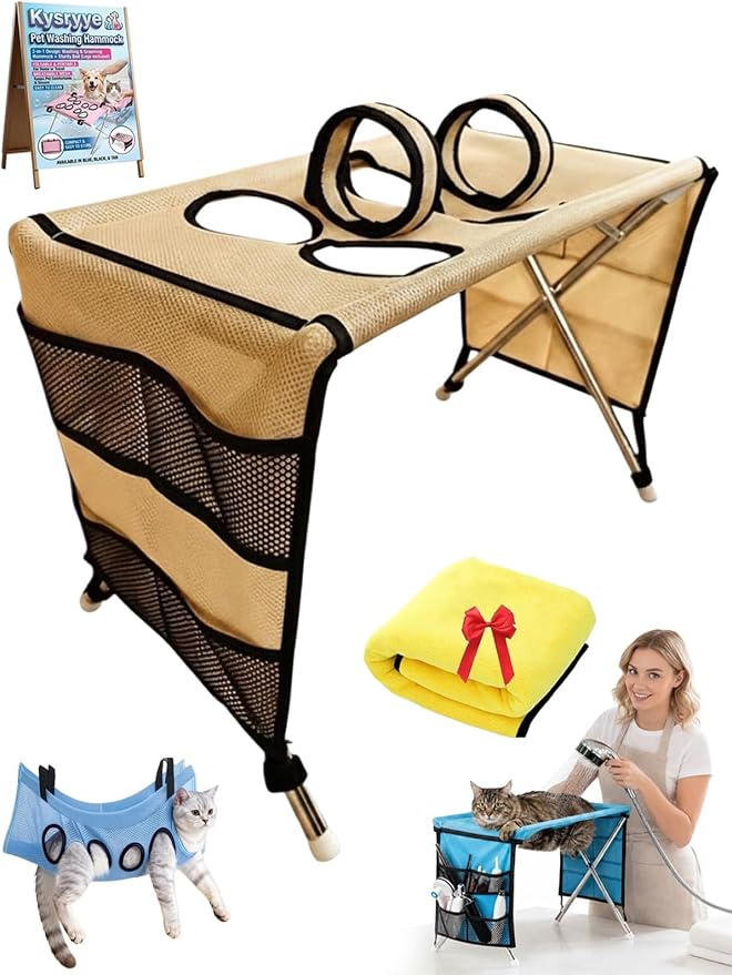 2-in-1 Foldable Pet Grooming Bed Dog Washing Grooming Table for Bathing | Portable Dog Wash Hammock Sling with Stand 44lbs Capacity Multifunctional Holder for Daily Bathing Nail Trimming Travel