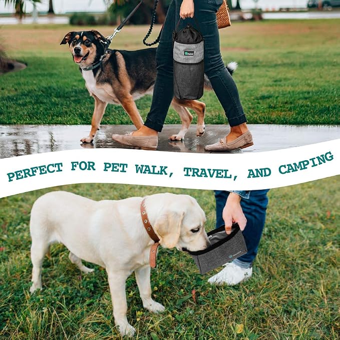 PetAmi Travel Dog Food Bag with 2 Collapsible Bowls Waterproof Dog Kibble Storage & Foldable Food Water Bowls for Dogs & Cats, Hiking & Camping (Heather Grey)