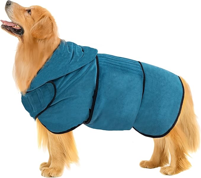 Avont Dog Bathrobe - Super Absorbent Pet Drying Towel Bath Robes After Bath Shower Swim Wet Walk for Puppies -Blue(S)