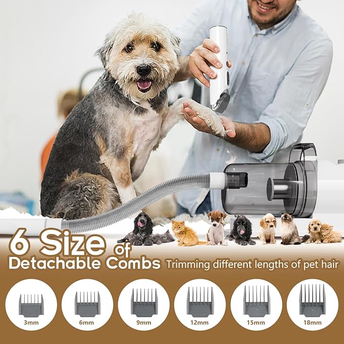 Dog Grooming Kit, Pet Grooming Vacuum & Dog Clippers, 6 in 1 Pet Grooming Vacuum with 5 Professional Grooming Shedding Tools for Dogs Cats