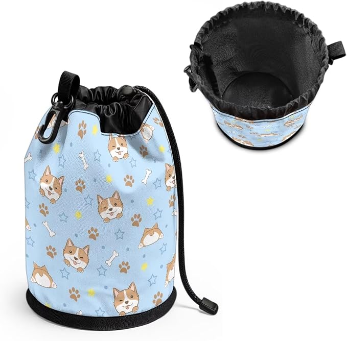 Clothespin Storage Bag with Hooks & Drawstring Closure Corgi Pet Paw Space Saving Organizer for Clothes Pins, Hangs on Clothesline/Drying Rack