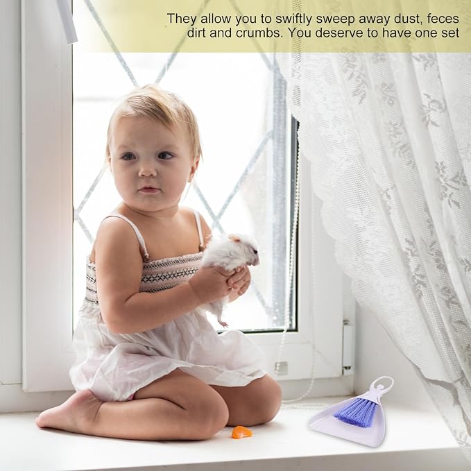 Abaodam 2 Sets Mini Brooms and Dustpans for Pet Cage Cleaning, Plastic PVC Material, Easy Storage, Gentle on Hands, for Hamster and Guinea Pig Cage Dust Removal Random Color