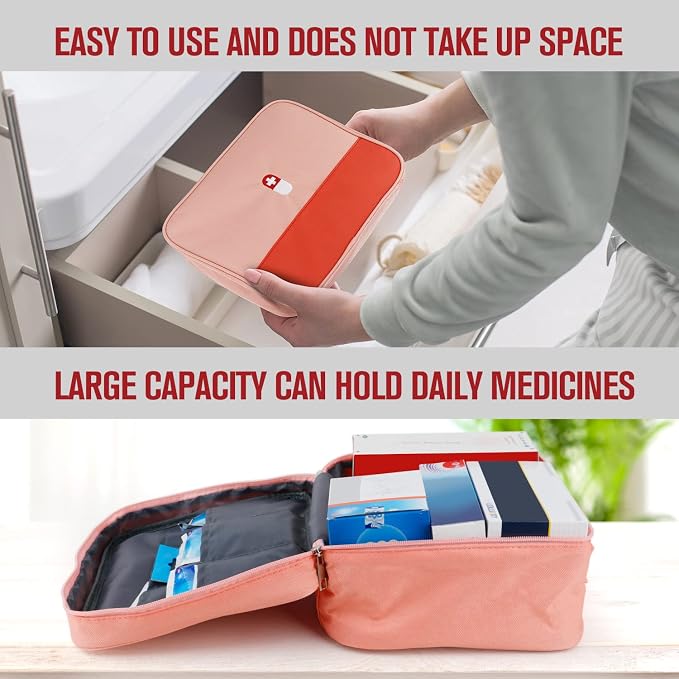 First Aid Bag, Empty Medical Supplies Organizer Bag Trauma Kit for Traveling Hiking Camping Backpacking Cycling, Pink