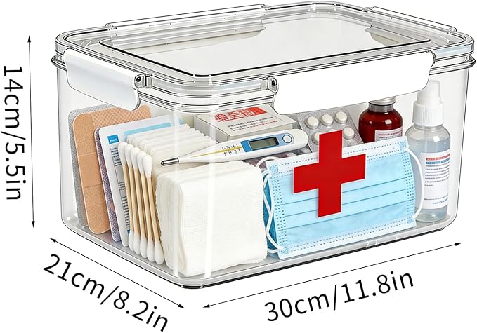 Large Pet First Aid Kit Bin Empty, First Aid Box, Acrylic Medicine Kit Case Organizer Empty, First Aid Kit Supplies Organizer for Emergency Set (White)