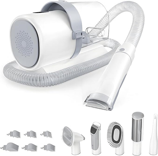 NEWBULIG 5-in-1 Pet Grooming Vacuum Kit, 2.5L Dust Cup, 3 Suction Modes and 5 Groomer Tools, Dog Clippers with Cordless Low Noise for Cats, Dogs Other Animals Hair Trimmer
