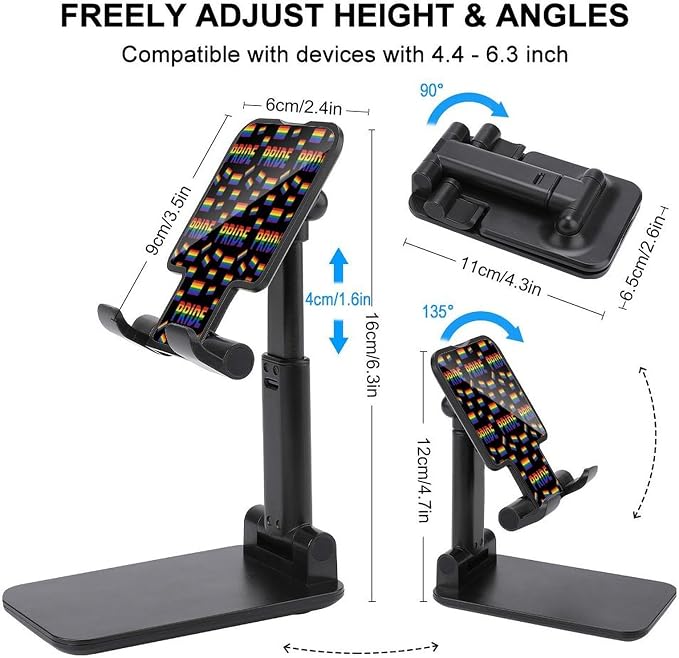 Desktop Foldable LGBT Gay Pride Rainbow Bisexual Smartphone Stand | Height Angle Adjustable, Cell Phone Holder, with Anti Slip Base, Travel Office