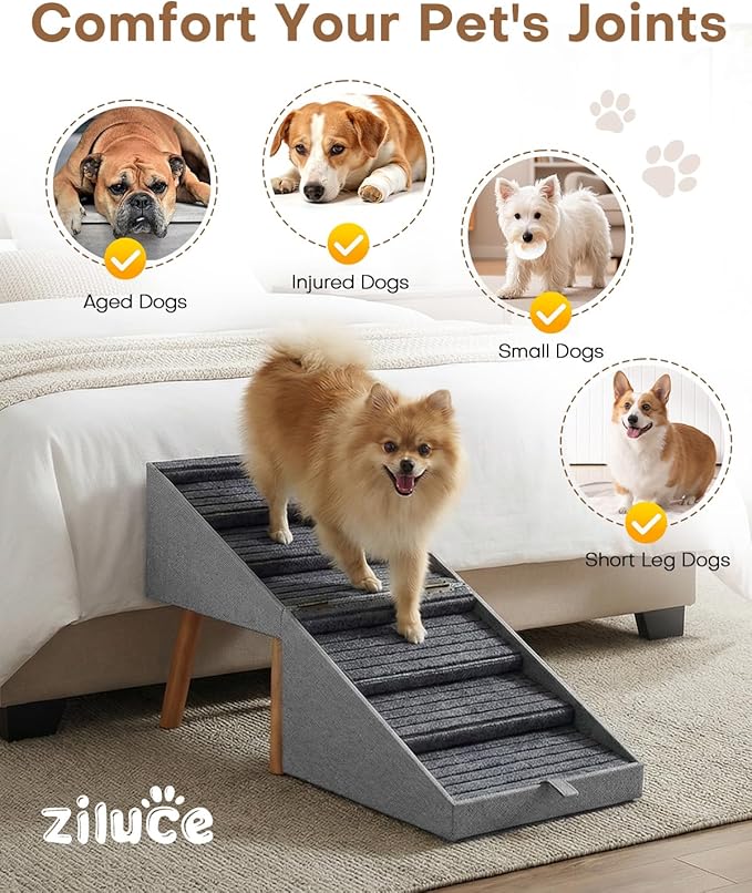 Dog Ramp for Bed & Couch 21" H, Foldable 2 in 1 Dog Stairs, Split Ottoman | No Slip Pet Steps for Senior/Injured Dogs, Split Ottoman Dog Ramp for Large/Medium/Small Dogs, Space Saving