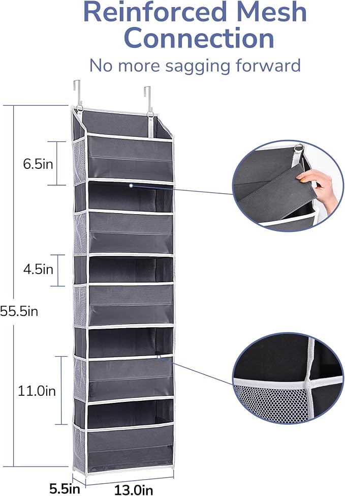 ULG 1 Pack Compact Size Over Door Organizer Slim Door Storage for Small-Sized Doors, 5 Shelves, Dark Gray