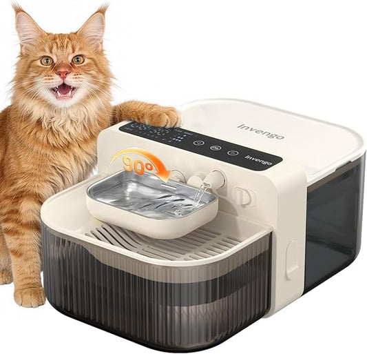 Invengo Filterless Cat Water Fountain with Wastewater Separation, 3.5L Stainless Steel Cat Fountain No Filter Needed, Wireless Pet Water Fountain for Cats & Small Dogs, 180-Day Battery, Smart Alert