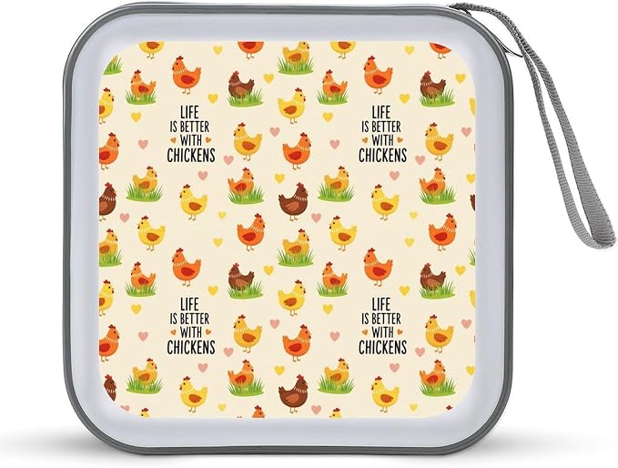 DVD Storage Binder for 40 Discs Life Is Better With Chicken Rooster, Hard Shell Protective Wallet with Handle, Portable CD Organizer for Car Travel