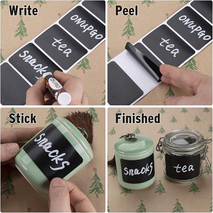ONUPGO Chalkboard Labels-180pcs Waterproof Reusable Blackboard Stickers with 1 Liquid Chalk Marker for Mason Jars, Parties Decoration, Craft Rooms, Weddings, Storage, Organize Your Home & Kitchen