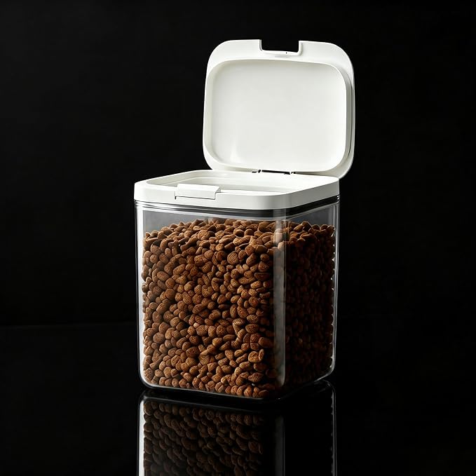LivLab Mker Dog Food Storage Container 5 lbs Airtight Pet Food Storage Containers with Lids, Cat Food Container, BPA Free, Rice Container, Flour Dispenser(6 lbs), white | Airtight pop-lock lid helps protect dry pet food from moisture; clear BPA-free bo...