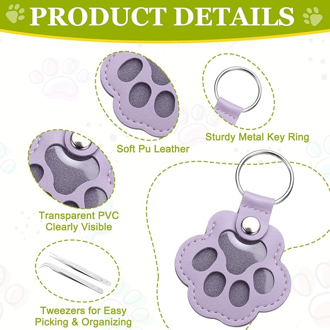 Dog Fur Storage Keychain, Pet Fur Keepsake Keyrings, Paw Shaped, Pet Hair Keepsake Keychains with Tweezers