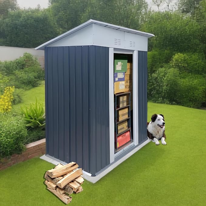 5' x 3' Outdoor Metal Storage Shed Outdoor Shed Galvanized Steel Garden Shed with Sliding Door and Window for Ventilation Storage Sheds House for Backyard Garden.（Grey）