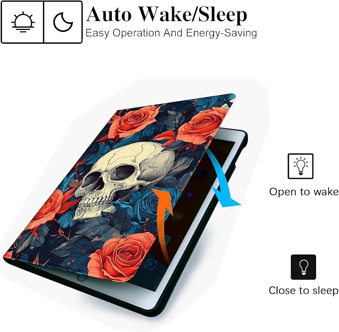 for Microsoft Surface Pro 8-13" 2021 Tablet Case,Auto Wake/Sleep,Adjustable Stand Protective Cover - Skull Rose