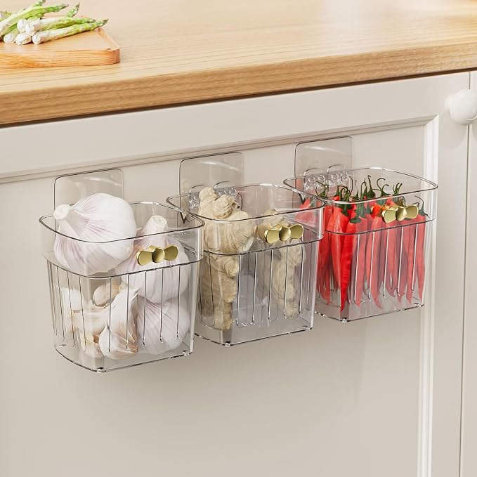 4 Pack Adhesive Cabinet Door Organizer, Compact Pantry Organizers and Storage Bins, Clear Bathroom Storage Organizer Shelf for Narrow Space, Wall Mounted Shower Caddy Hanging Sink Caddy