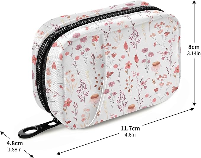 Ollabaky Wildflowers Watercolor Pill Organizer Travel Pill Cases Bag Portable Pill Container 7 Days Pill Box Organizer Vitamin Supplement Holder with Zipper for Family Business