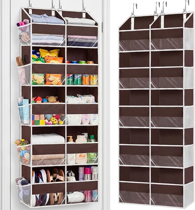 Over the Door Organizer 5 Tiers, Extra Large Behind Door Storage of 10 Compartments, 80 lbs Weight Capacity Over Door Organizer, Door Hanging Organizer for Closet, Diaper Organizer (Brown)