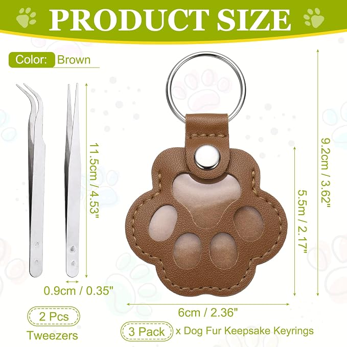 Dog Fur Storage Keychain, Pet Fur Keepsake Keyrings, Paw Shaped, Pet Hair Keepsake Keychains with Tweezers
