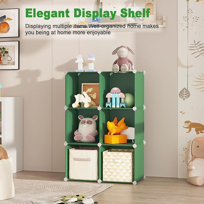 C&AHOME 6-Cube Storage Organizer Cube Shelf Closet Storage Bookcase, Green | Stackable Cubby Storage, Bookshelf, Portable Plastic Storage Closet Organizer, DIY Modular Shelving Units for Home, Wardrobe