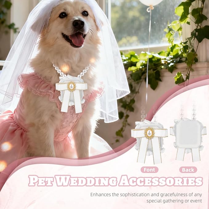 UKCOCO Dog Ring Bearer Collar with Box – 11.8" Pearl Ring Holder, Velvet-Lined Secure Clasp, Lace & Pearl Wedding Prop for Small Dogs & Cats