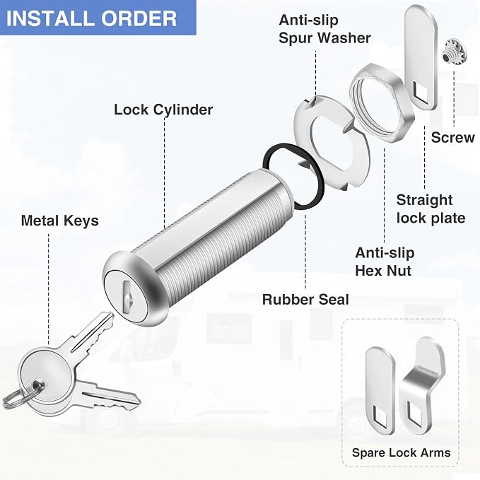 Cabinet Lock with Keys, 2" Extra-Long Cam Locks keyed Alike, Heavy Duty Cabinet Cam Lock Set for Thick Drawers Cabinets RV Storage Compartment Locks Replacement, Zinc Alloy (4 Pack, 2-1/8 Inch)