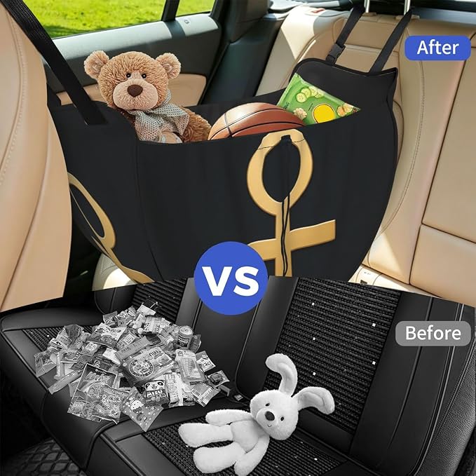 Flat Ankh Cross Car Seat Organizer-Backseat Storage Bag for Travel | Waterproof Durable. Holds Snacks Gear Essentials. Fits Most Cars.