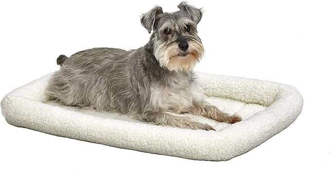 MidWest Homes for Pets QuietTime Dog Bed - White Fleece Bolster, Ultra-Soft and Machine Washable, Fits 30-Inch Crates and Carriers, for Medium Breed Dogs