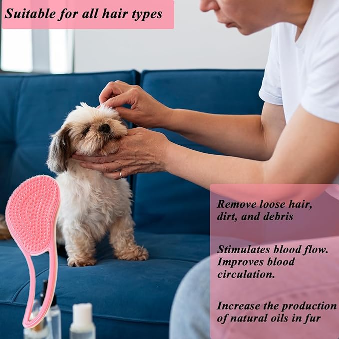 Dog Grooming Brush, Soft Puppy Massage Brush, Pet Hair Bathing Brush Comb, Hangable Grooming Tool for Poodles, Teddy, Yorkies, Maltese, Shih Tzu, Chihuahua (Dark Pink)