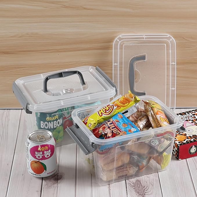 3.5 Quart Small Clear Latching Boxes with Handle, 6 Packs | Tiny Plastic Storage Tote Bins with Lid
