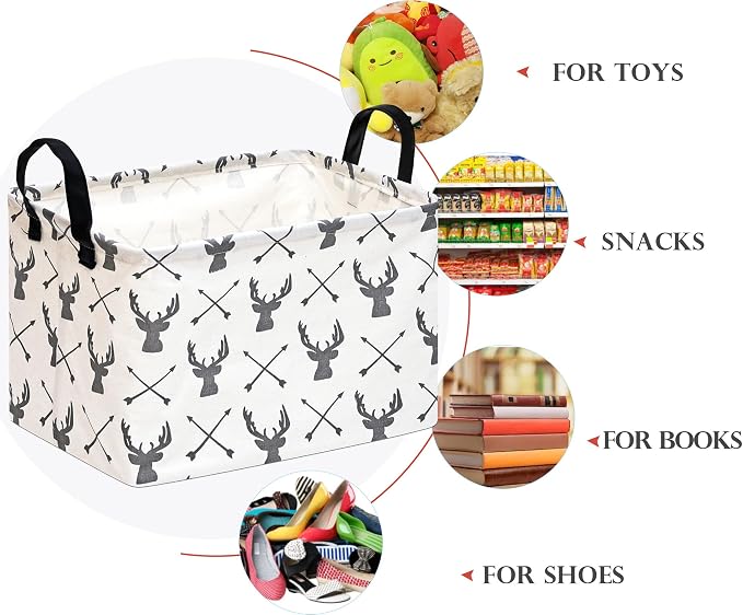 Baby Storage Basket Nursery Box Laundry Hamper Organization Bins for Toys and Clothes with Handles (Deer)