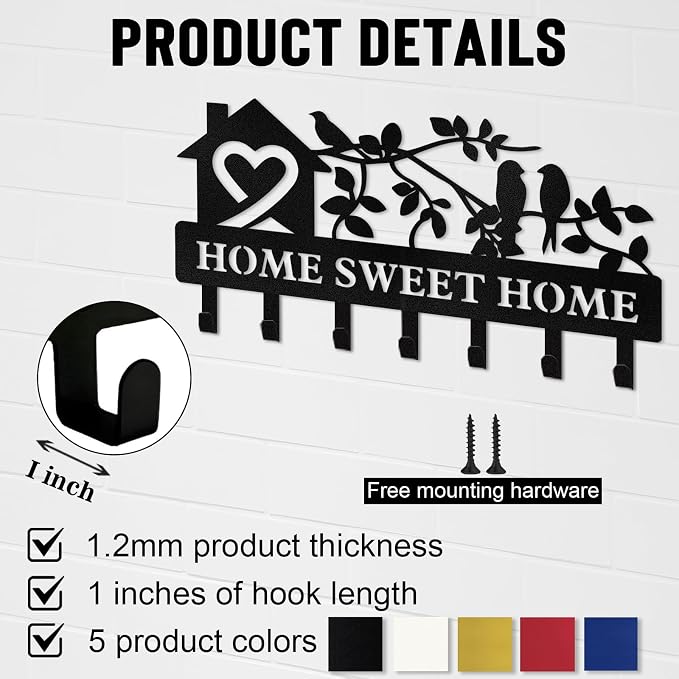 Personalized Keys Holder on Wall, Bird House Metal Key Organizer with Hooks, Home Sweet Home Metal Key Rack for Entryway Decor, Key Holder Wall Mount with Free Dardware, Ideal Housewarming Gift