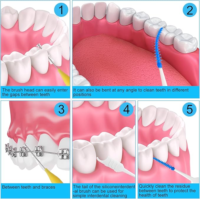 255 Pieces Braces Flossers for Braces, Interdental Brush Soft Dental Floss Picks Braces Cleaning Kit Toothpick Dental Brush Braces Teeth Flossers Brushes for Tooth Cleaner(5 Sizes)