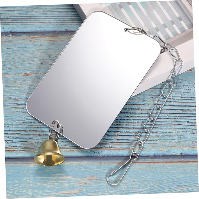 1Pc Parrot Cage Hanging Mirror with Bell Bird Mirror Toy for Parrots Cockatiels Conures Parakeets Cage Ornament for Home Shop Decor