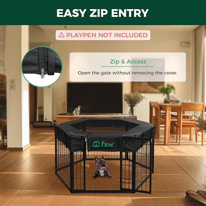 FXW Mesh Top Cover for 24" H 6-Panel Dog Playpen, Hexagon | Helps Deter Jump-Outs, Tear-Resistant, Quick Setup, Compact Storage, Fits FXW Only, Playpen Not Included