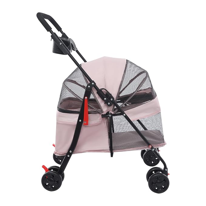 Foldable Pet Stroller w/Lockable Brakes,40lbs Capacity Ventilated Mesh Carrier Cart for Small Medium Dogs & Cats,Dog Stroller (Pale Pinkish Grey)