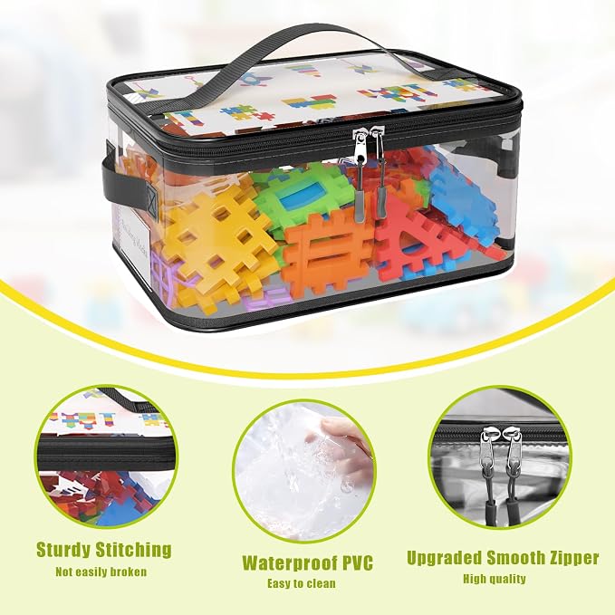 8 Pack Large Clear Toy Storage Bags with Labels, Handles, Zippers, 4L+4XL | Large Capacity, Transparent PVC, Waterproof Dustproof, Space-saving, Portability for Building Blocks, Puzzle, Dolls, Travel