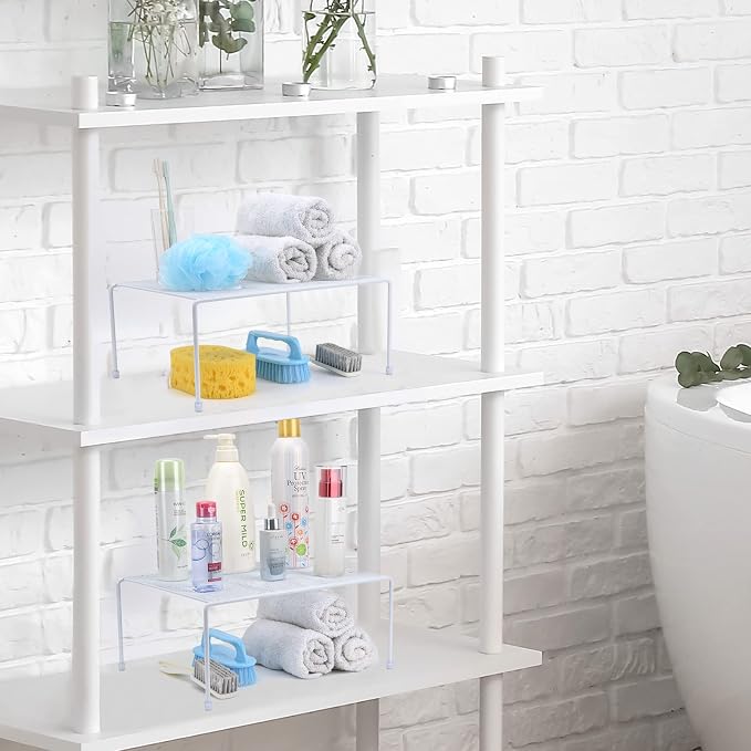 Set of 4 Mesh Kitchen Shelves Cabinet Storage Shelf Rack (13.1 x 10.2 Inch) ，Kitchen Bathroom Pantry Cupboard Desk Home Office, Fridge, Cabinet, Bathroom Cupboard, Non-slip Plastic Feet (4, White)