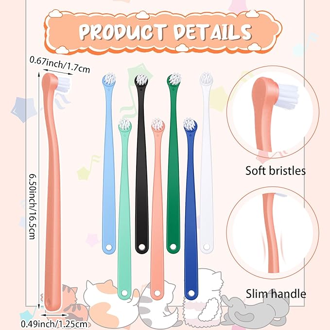 7 Pack Small Cat Tooth Brush, Pet Toothbrush Mini Head Soft Bristles Dogs Cats Toothbrush Deep Clean Kit for Sensitive Puppy, Kitten, Cat Dental Care, Portable Travel Friendly and Easy to Use