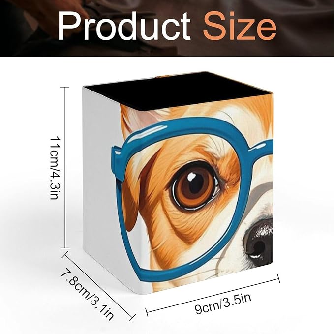 Pet Dog Soft Bow Tie, Oversized Glasses Leather Pen Holder, Square Pencil Box for Office