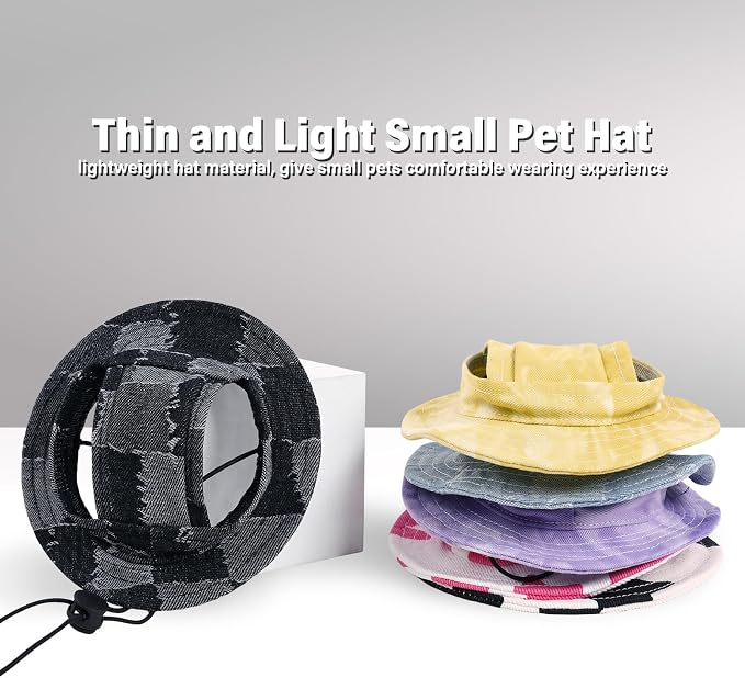 DENTRUN Cat Bucket Hat with Ear Hole, Cotton Birthday Bonnet for Small Pets | Breathable cotton, Adjustable Secures fit, For birthday Party, For small cats, daily cute photos