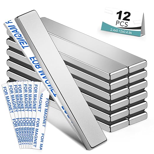 BEST CHOICE MAGNETS 12 Pack Strong Neodymium Bar Magnets, 60 x 10 x 3 mm | Rare Earth Neodymium Magnets with Double-Sided Adhesive Perfect for Fridge, Garage, Kitchen, Craft, Office