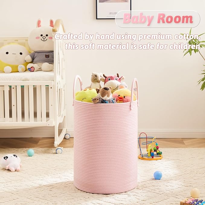 Artfeel Laundry Basket,Woven Cotton Rope Laundry Hamper,100L for Decorative Storage of Dirty Clothes,Toys and Blankets in Bathroom,Baby Room and Living Room
