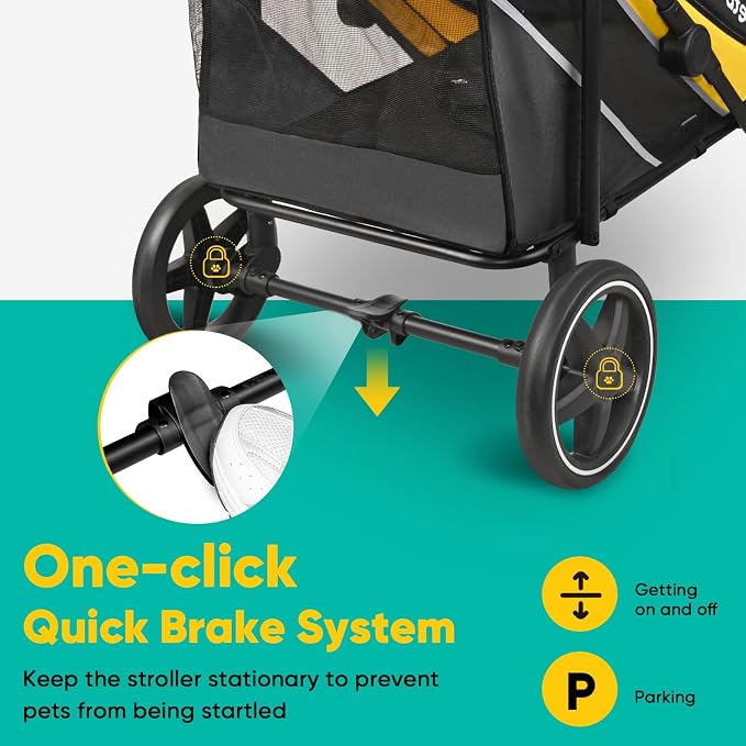 Petbobi Dog Stroller for Large Medium Dogs up to 80 lbs, Dual Entry | One-Hand Fold, One-Foot Brake, All Terrain 360 Swivel Front Wheel, Heavy Duty Air Mesh Wagon, Low Step-In for Senior Pets